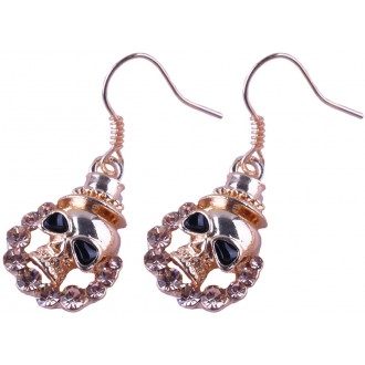 Champagne Gold Rhinestone Skull Drop Earring